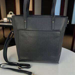 NWOT Seven Days Vegan Faux Pebbled Leather Large Black Shoulder Bag Tote Purse